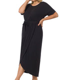 Black Short Sleeve Faux Wrap Dress