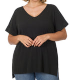 Ribbed Black V-neck T-shirt