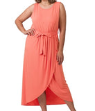 Coral Sleeveless Faux Wrap Dress